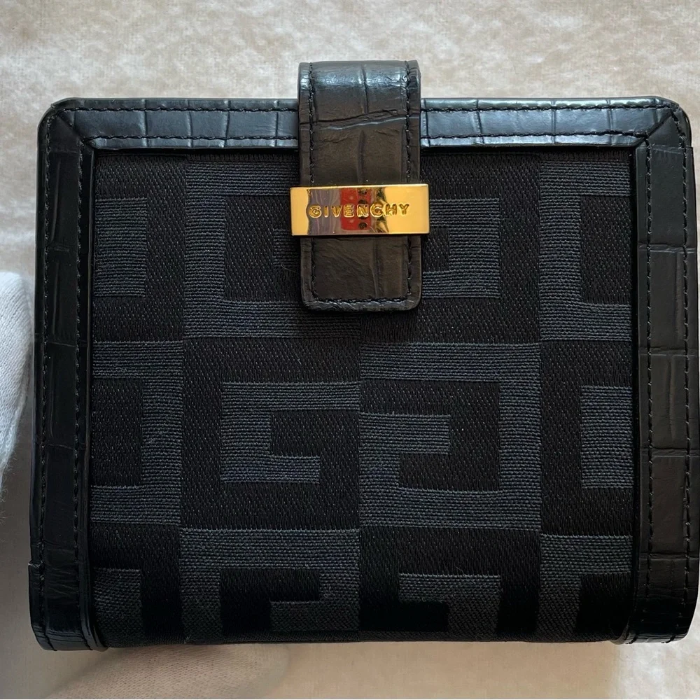 Givenchy Authentic Vintage Black Logo Textured Compact Wallet with Gold Hardware - Picture 1 of 16